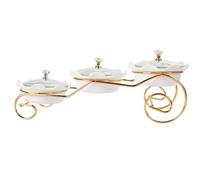 jinsongdafa Ceramic Serving Bowls with lid Metal Dishes, 3 Removable Small Bowls Relish Tray Nuts Dishes for Snack, Fruits, Sugar, Candies - for Parties, Party, Gift