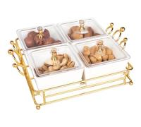 jinsongdafa Ceramic Serving Bowls with lid Metal Dishes, 4 Removable Small Bowls Relish Tray Nuts Dishes for Snack, Fruits, Sugar, Candies - for Parties, Party Gift