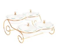 jinsongdafa Ceramic Serving Bowls with lid Metal Dishes, 4 Removable Small Bowls Relish Tray Nuts Dishes for Snack, Fruits, Sugar, Candies - for Parties, Party, Gift, Layered - 4 Snack Bowls