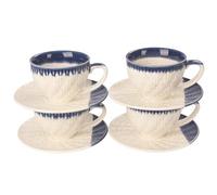 jinsongdafa Coffee Mugs Set, 200 ML,Ceramic Tea Cup with Saucer, Espresso Cups 8-Piece, Stackable Cups, for Latte,Hot Tea,Cappuccino, Mocha, Cocoa, Dishwasher & Microwave Safe, Blue Border