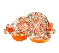 jinsongdafa Mandala Dinnerware Sets (16 PCS) Serves for 4, Buffet Dinnerware, Boho Plates and Bowls Set with 8.3" salad Plate 8.6"/10.6"dinner Plate 6.4" bowl, apply Indoor Outdoor Dining