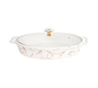 jinsongdafa Porcelain Oval Casserole Baking Dish with Glass Lid,1300 ML Serving Soup Tureen,Chafing Dish for Buffet, food preserve Tray, Catering Casserole for Party Style
