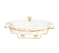 jinsongdafa Porcelain Oval Casserole Baking Dish with Glass Lid and rack,1000 ML Serving Soup Tureen,Chafing Dish for Buffet, food preserve Tray, Catering Casserole for Party Style