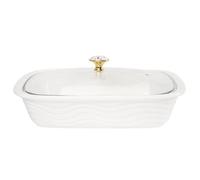 jinsongdafa Porcelain Rectangular Casserole Dish with Glass Lid, 2200 ML Serving Soup Tureen,Chafing Dish for Buffet, Food preserve Tray, Catering Casserole for Party Style