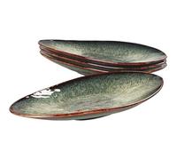 jinsongdafa Serving Platter Olives Plate Large Serving Tray, Set of 4, for Entertaining, Porcelain Trays for Platters, Salad, Plates, Serving,Appetizer - Microwave, Dishwasher Safe, Black 33.7 CM