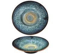 jinsongdafa Soup Bowls, Soup Plate with Rim, 300 ML Pasta Bowl Set of 2, Shallow Bowl Plates, Porcelain Rimmed Bowls, Best for Home Restaurant Hotel, Black 28 CM