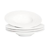 jinsongdafa Soup Bowls, Soup Plates with Rim, 350 ml, Set of 4 White Shallow Bowl Plates, Porcelain Bowls with Rimmed, Best Choice for high-end Restaurants and Gourmets, Embossed Lines 28.8 CM