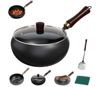 Jinswhdre Cast Iron Skillet,Suntuup Japanese Iron Pan,9.5/10.24/11in Uncoated Pure Iron Skillet with Lid,Traditional Hand-Forged Japanese Large Belly Pot,for Kitchen Culinary (Glass Lid,10.24 in)