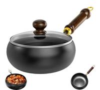 Jinswhdre Cast Iron Skillet, Uncoated Pure Iron Skillet, 9.5/11in Traditional Hand-Forged Japanese Large Belly Pot, Durable and Versatile Cookware (Glass Lid,9.5in)