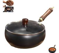 Jinswhdre Cast Iron Skillet, Uncoated Thick Iron Pot, Japanese Pan, Traditional Hand-Forged Japanese Pot, Durable and Versatile Cookware for Culinary Styles for Kitchen (Black,24cm+Glass Cover)