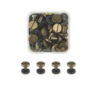JINTANG 24 Sets Chicago Screws M4x8mm Brass Solid Leather Rivets Chicago Button Binding Screws Antique Rivet Brown Leather Screws Fasteners Set Screw for Belt DIY Repair Leather Craft