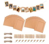 JINTANG 30 Pcs cardboard photo frames,6x4 Inch Paper Photo Frame,hanging picture display frames,DIY photo wall display with 30 pcs photo clips and 3 pcs string Set (Brown)