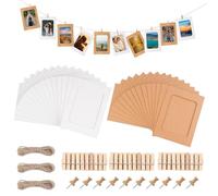 JINTANG 30 Pcs cardboard photo frames,6x4 Inch Paper Photo Frame,hanging picture display frames,DIY photo wall display with 30 pcs photo clips and 3 pcs string Set (White+Brown)