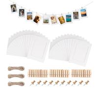 JINTANG 30 Pcs cardboard photo frames,6x4 Inch Paper Photo Frame,hanging picture display frames,DIY photo wall display with 30 pcs photo clips and 3 pcs string Set (White)