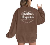 JINTING Christian Jesus Sweatshirt Women Religious Faith Sweatshirts Inspirational Waymaker Pullover Bible Verse Tops, Brown, XXL
