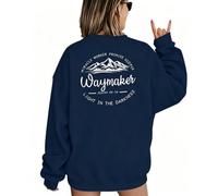 JINTING Christian Jesus Sweatshirt Women Religious Faith Sweatshirts Inspirational Waymaker Pullover Bible Verse Tops, Dark Dark Blue, XL