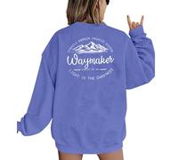 JINTING Christian Sweatshirt for Women Waymaker Miracle Worker Promise Keeper Hoodie Christian Gift Long Sleeve Tee Shirt, Blue, XL