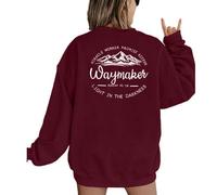 JINTING Christian Sweatshirt for Women Waymaker Miracle Worker Promise Keeper Hoodie Christian Gift Long Sleeve Tee Shirt, Wine Red, S