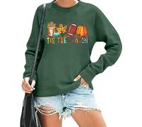 JINTING Fall Sweatshirt for Women Pumpkin Sweatshirt Tis The Season Sweater Football Shirt Halloween Long Sleeve Shirt, Green, XL