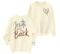 JINTING Women Jesus Sweatshirt Christian Faith Shirt Jesus Has My Back Sweatshirts Bible Verse Inspirational Pullover, Apricot, Large