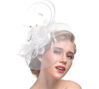 JINTN Womens Girls Mesh Fascinator Hat Headwear with Big Flowers Feather Veil Wedding Party Hat Fascinator Hair Clip Headwear