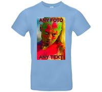 JINTORA - Men's T-Shirt - Personalised - Design Yourself with Photo and Text - Individually Personalised on Both Sides, sky blue, M