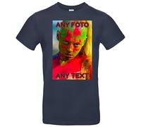 JINTORA - Men's T-Shirt - Personalised - Design Yourself with Photo and Text - Individually Personalised on Both Sides, navy blue, M