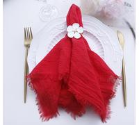 JINVASE Cloth Napkins with Fringe Set of 12,100% Soft Cotton, Gauze Washable Napkins for Wedding Decorative,Dinner Parties,Christmas,(16''*16'') Red