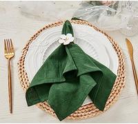 JINVASE Dinner Cloth Napkins Bulk,100% Natural Soft Fall Cotton Linen Napkins,Washable Napkins with Hemmed Edges for Wedding Decorations Christmas,16”*16”, (Set of 12, Dark Green)
