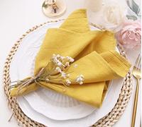 JINVASE Dinner Cloth Napkins Bulk,100% Soft Cotton Linen Napkins,Washable Fall Napkins with Hemmed Edges for Wedding Decorations Christmas,16”*16” (Set of 12, Mustard Yellow)