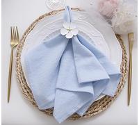 JINVASE Dinner Cloth Napkins Bulk,100% Soft Cotton Linen Napkins,Washable Napkins with Hemmed Edges for Weddings Decorations,Family Event Parties,16”*16”,(Set of 12, Pale Blue)