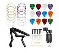 JINWEE Acoustic Guitar Accessories Kit,Guitar Tool Changing Kit Including Acoustic Strings, Picks, Capo, Bridge Pins, Bridge Saddle Nut and 3 in 1 guitar string winder cutter and pin puller.