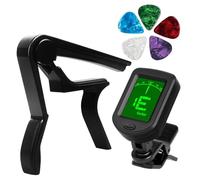 JINWEE Clip-On Chromatic Tuner, Buzzing-Free Guitar Capo,Quick Release capo for Acoustic Guitar, Bass, Ukulele, Violin with 5Pcs Pick.