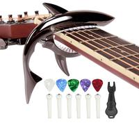 JINWEE Shark Guitar Capo for Electric, Acoustic & Classical Guitar with 6 Pcs ABS Bridge Pins, Bridge Pin Puller & Guitar Picks