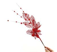 JinweiS 10 Pcs Christmas Glitter Artificial Flower Lily Decorative Branches 16.5 inch Fake Glitter Berry for Christmas Embellishing DIY Garland Wreath Home Garden Decoration，Red