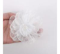 JinweiS 10 Pcs Organza Ribbon Flowers,3.54" Transparent Yarn Flowers with Core for DIY Craft Appliques Cloth Hat Wedding Party Decoration-White