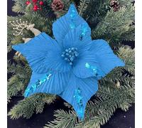 JinweiS 12 Pieces 9.45in Christmas Glitter Christmas Flowers Wedding Faux Flowers Christmas Decoration Ornaments for Christmas Tree New Year Home Outdoor Decoration,Blue