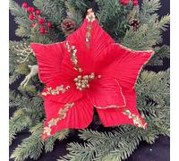 JinweiS 12 Pieces 9.45in Christmas Glitter Christmas Flowers Wedding Faux Flowers Christmas Decoration Ornaments for Christmas Tree New Year Home Outdoor Decoration,Red