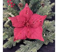 JinweiS 12 Pieces 9.45in Christmas Glitter Christmas Flowers Wedding Faux Flowers Christmas Decoration Ornaments for Christmas Tree New Year Home Outdoor Decoration,Wine Red