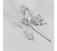 JinweiS 12pcs Fake Butterfly Balcony Decoration, Wedding Home Flower Pot Christmas Valentine's Day Fairy Garden Fairy Garden Supplies(Silvery)
