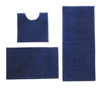 JinweiS 2 Sets Chenille Floor Bathroom Three-Piece Suite,Comfortable Bath Mat Include Toilet Lid Cover, Non-Slip Absorbentb Rugs(Dark Blue