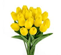 JinweiS 20 Count White Flower Artificial Tulip Silk Fake Flowers 13.5 Inch Mother's Day Easter Valentine's Day Gift Bulk Home Kitchen Wedding Decoration (Yellow)