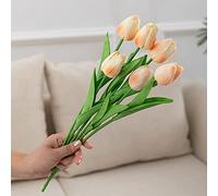 JinweiS 20 Count White Flower Artificial Tulip Silk Fake Flowers 13.5 Inch Mother's Day Easter Valentine's Day Gift Bulk Home Kitchen Wedding Decoration (Champagne Color)
