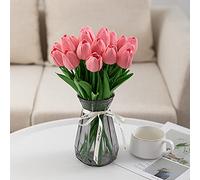 JinweiS 20 Count White Flower Artificial Tulip Silk Fake Flowers 13.5 Inch Mother's Day Easter Valentine's Day Gift Bulk Home Kitchen Wedding Decoration (Pink)