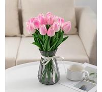 JinweiS 20 Count White Flower Artificial Tulip Silk Flowers 13.5 Inch Mother's Day Easter Valentine's Day Gift Bulk Home Kitchen Wedding Decoration.(Peach Pink)