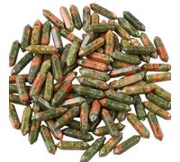 JinweiS 20 Pieces of Natural Green Textured Stone Double Pointed Hexagonal Columns Polished Natural Stone Columns, Handmade Jewelry Pendant Accessories 8 * 32mm