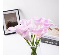 JinweiS 20pcs Fake Flowers Artificial Calla Lily Silk Flowers 13.4 Inch for Mother's Day Easter Home Kitchen and Wedding (Lilac)