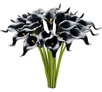 JinweiS 20pcs Fake Flowers Artificial Calla Lily Silk Flowers 13.4 Inch for Mother's Day Easter Home Kitchen and Wedding (Black)