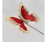 JinweiS 3pcs Fake Butterfly Balcony Decoration, Wedding Home Flower Pot Christmas Valentine's Day Fairy Garden Fairy Garden Supplies,Red Gold