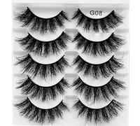 JinweiS 5 Pairs Wispy Mink Lashes Fluffy Eye Lashes Natural Look 8D Volume 16mm False Eyelashes, G08